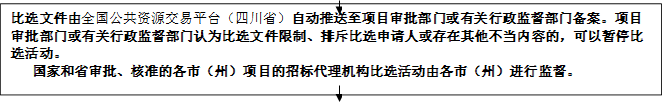 比選文件由全國公共資源交易平臺（四川?。┳詣油扑椭另椖繉徟块T或有關(guān)行政監(jiān)督部門備案。項目審批部門或有關(guān)行政監(jiān)督部門認(rèn)為比選文件限制、排斥比選申請人或存在其他不當(dāng)內(nèi)容的，可以暫停比選活動。
   國家和省審批、核準(zhǔn)的各市（州）項目的招標(biāo)代理機構(gòu)比選活動由各市（州）進行監(jiān)督。



